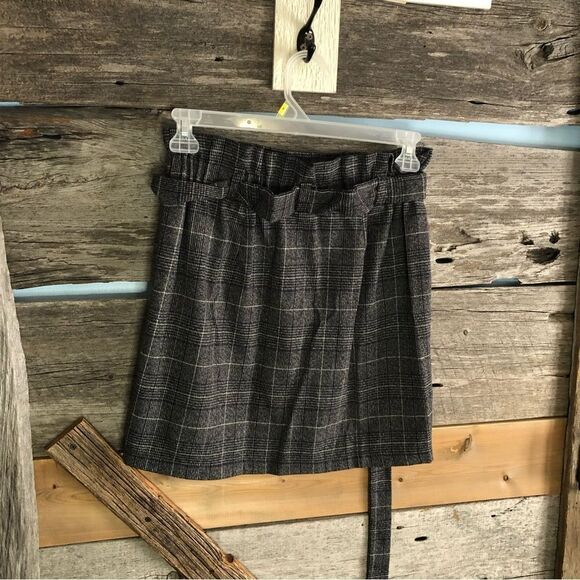 eclipse Size Med Grey Plaid Paperbag Waist Skirt - Picture 3 of 6